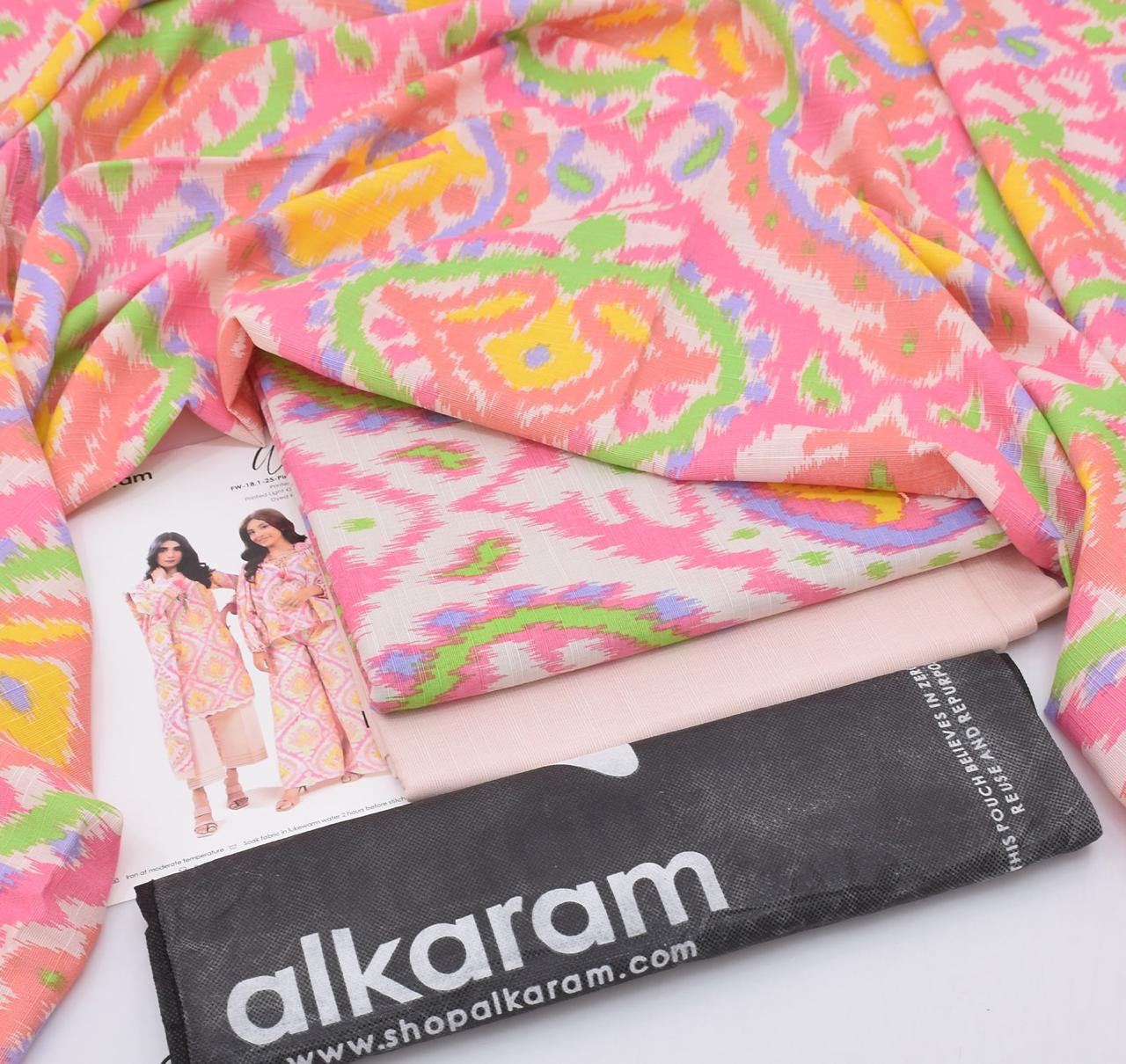 3 Piece - AlKaram Khaddar Printed Suit with Digital Printed Khaddar Dupatta (Unstitched)