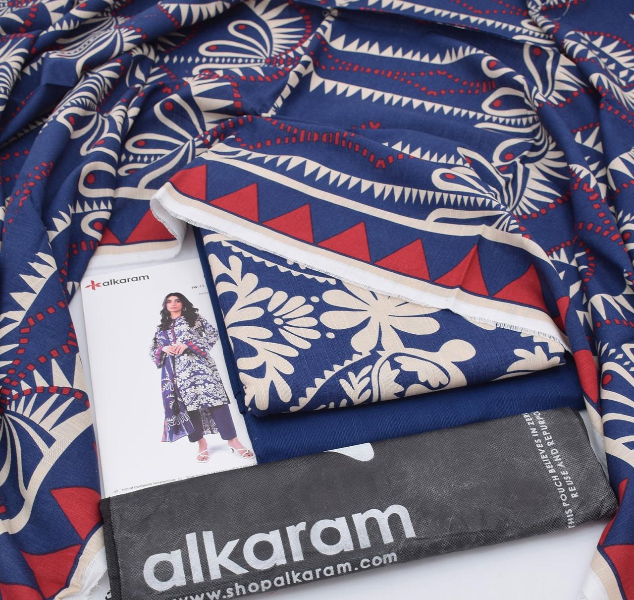 3 Piece - AlKaram Khaddar Printed Suit with Digital Printed Khaddar Dupatta (Unstitched)