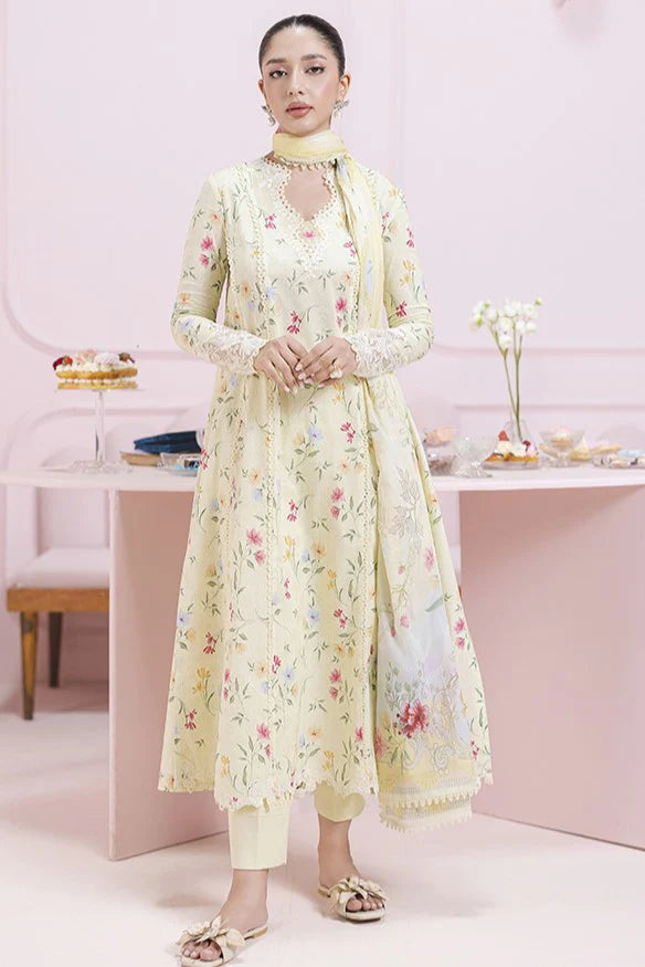 3 Piece - Linen Full Embroidered Suit with Printed Linen Duppatta (Unstitched)