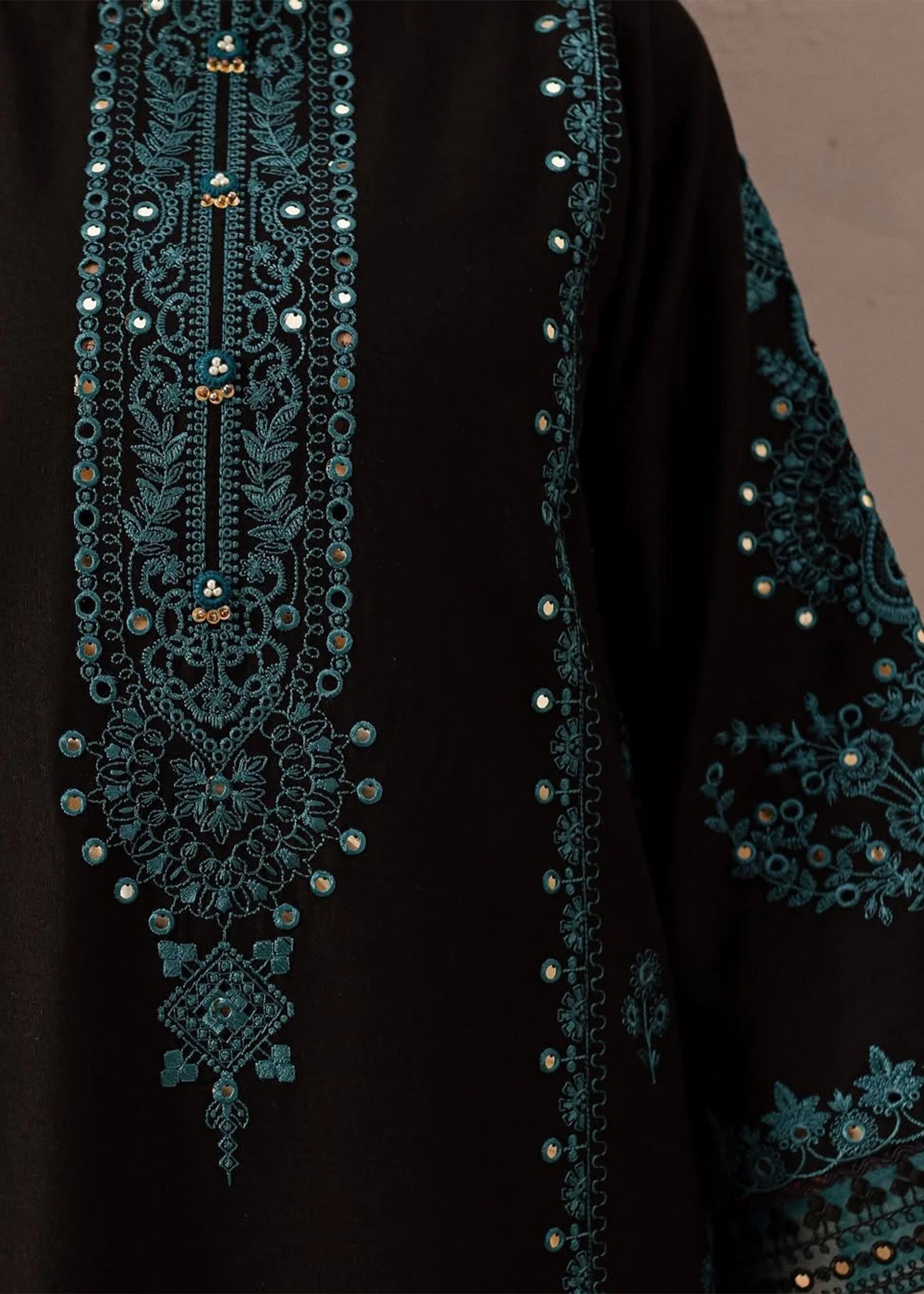 2 Piece - Dhanak Full Heavy Embroidered Suit with Plain Dyed Trouser (Unstitched)
