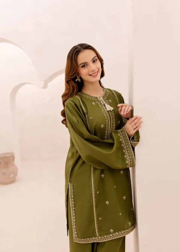 3 Piece - Laam Dhanak Full Heavy Embroidered Suit with Dhanak Embroidered Shawl (Unstitched)