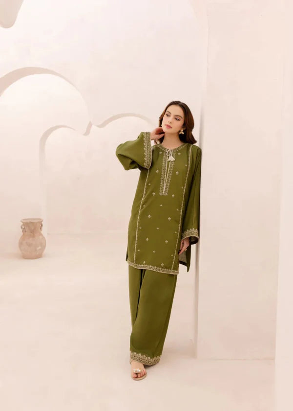 3 Piece - Laam Dhanak Full Heavy Embroidered Suit with Dhanak Embroidered Shawl (Unstitched)