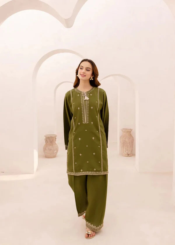 3 Piece - Laam Dhanak Full Heavy Embroidered Suit with Dhanak Embroidered Shawl (Unstitched)