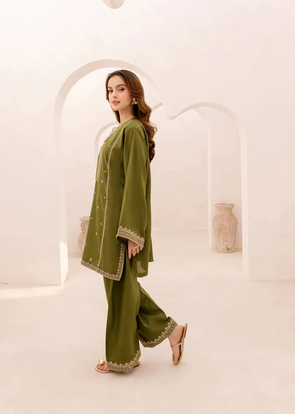 3 Piece - Laam Dhanak Full Heavy Embroidered Suit with Dhanak Embroidered Shawl (Unstitched)