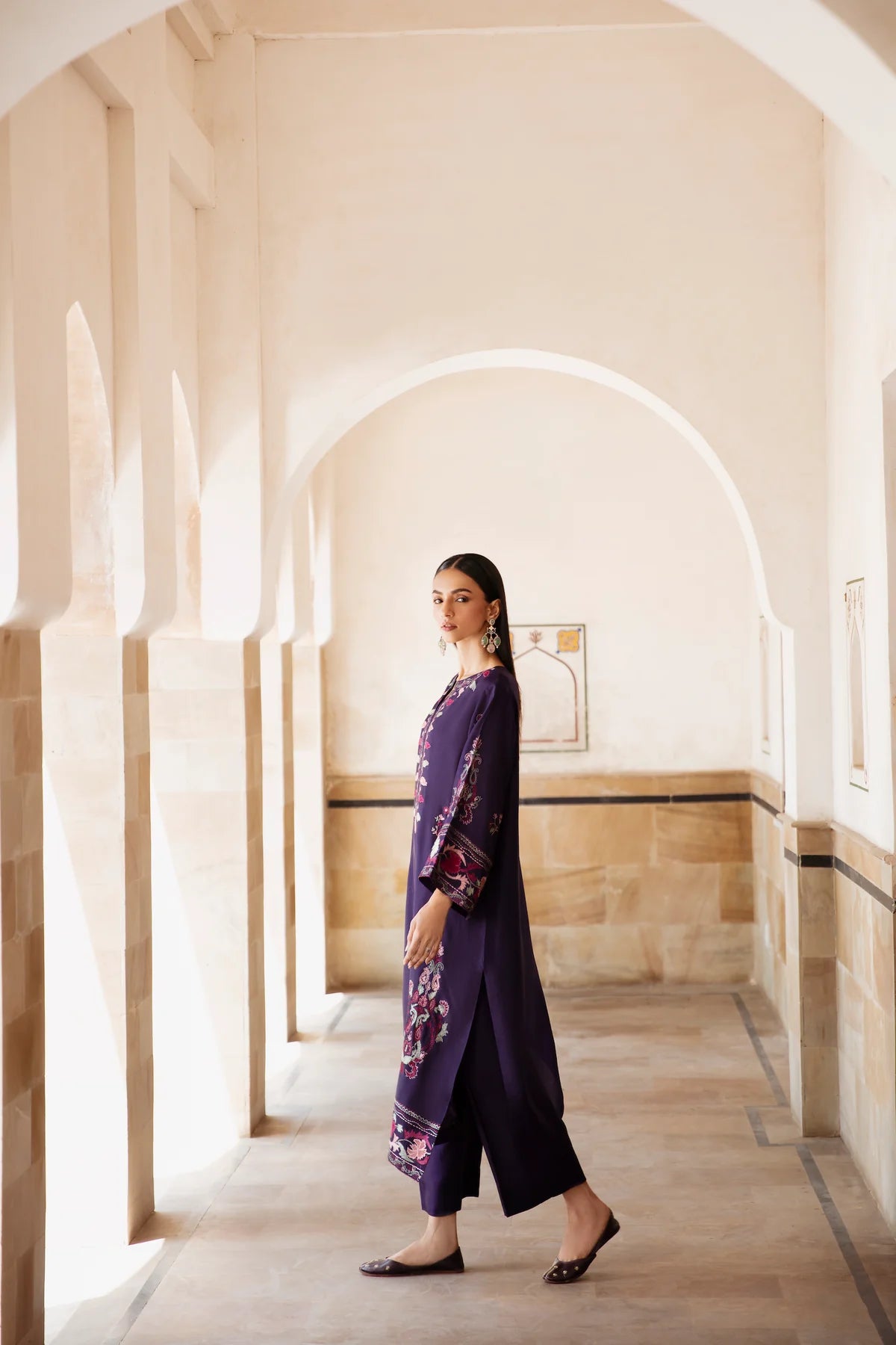 3 Piece - Dhanak Full Heavy Embroidered Suit with Dhanak Embroidered Shawl (Unstitched)