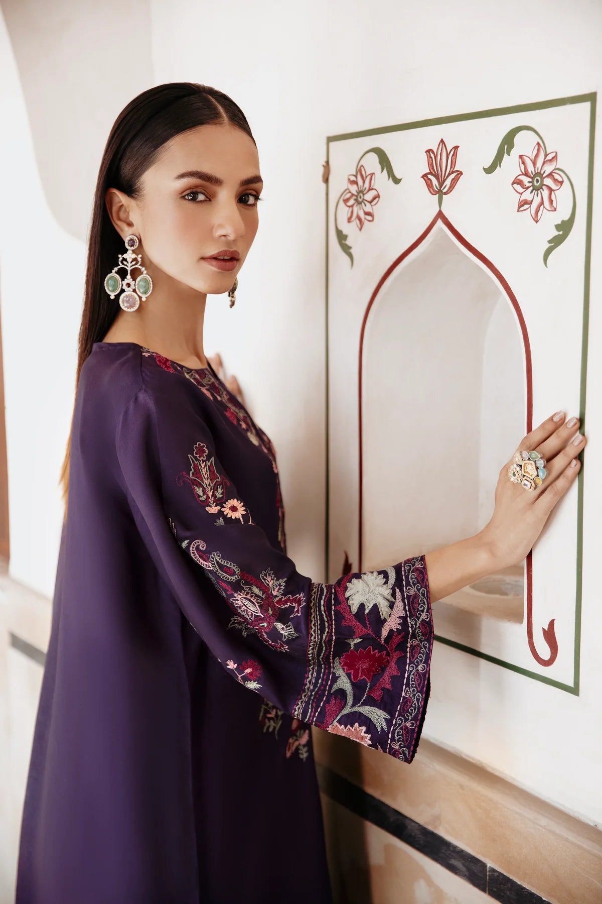3 Piece - Dhanak Full Heavy Embroidered Suit with Dhanak Embroidered Shawl (Unstitched)