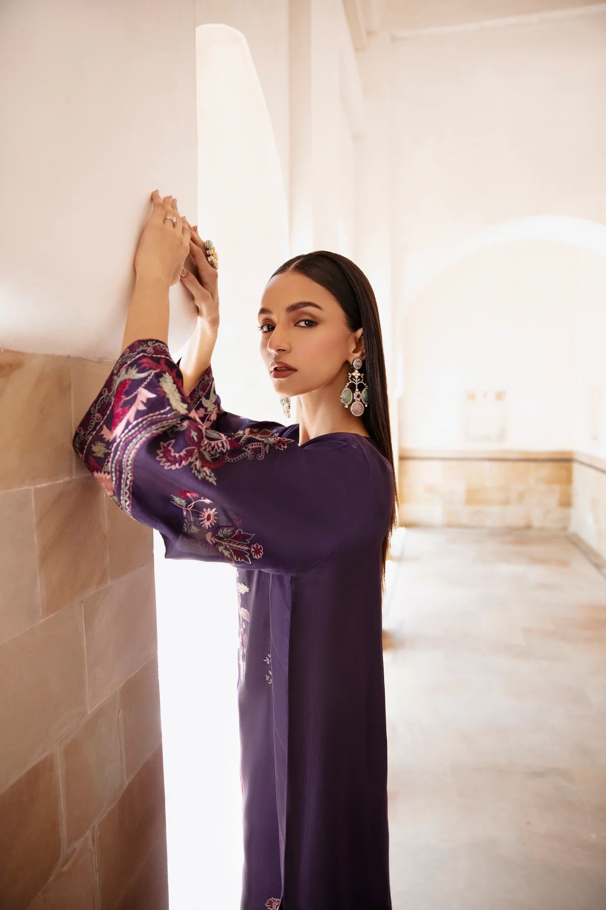 3 Piece - Dhanak Full Heavy Embroidered Suit with Dhanak Embroidered Shawl (Unstitched)