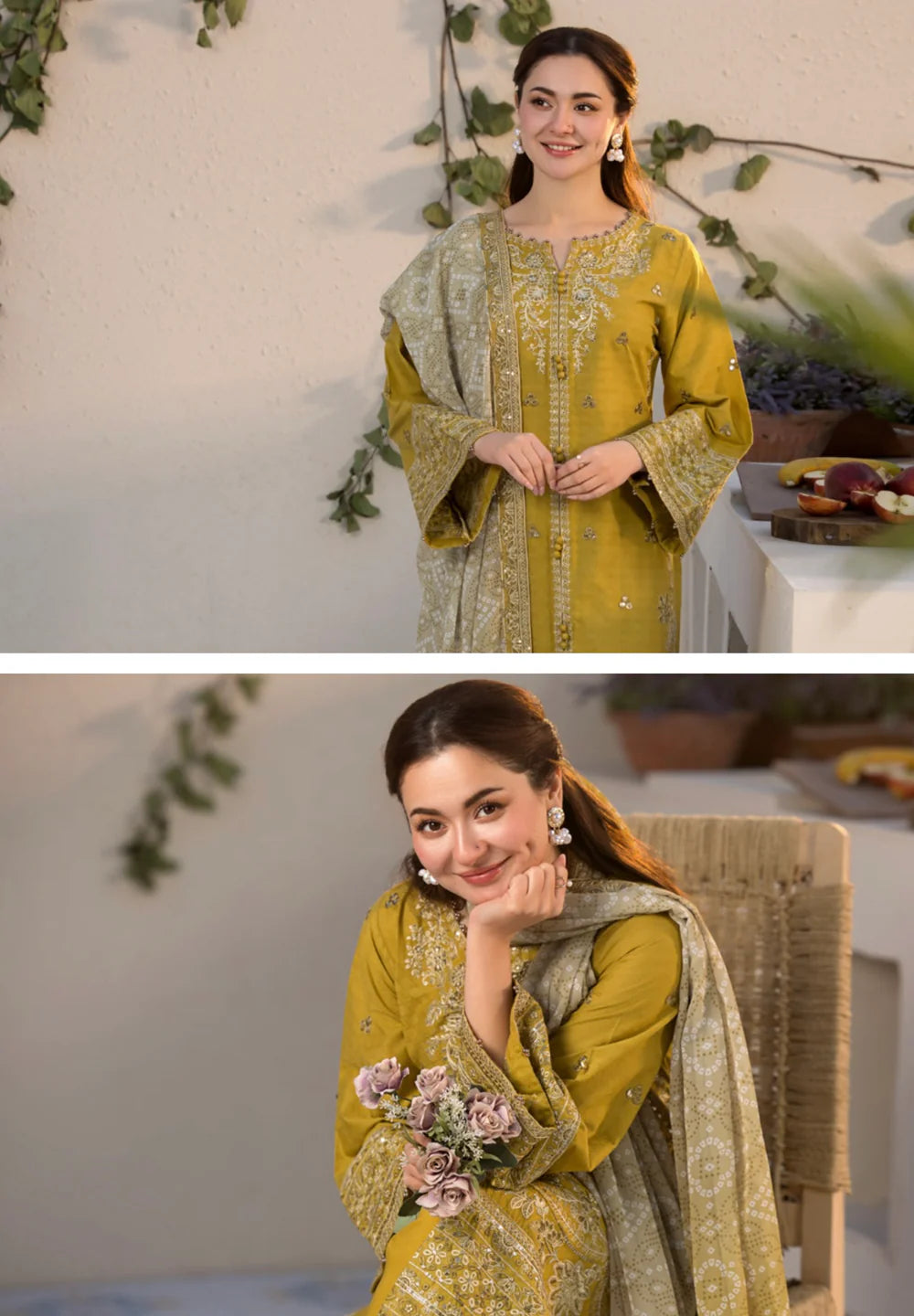 3 Piece - Dhanak Embroidered Suit with Dhanak Digital Printed Shawl (Unstitched)