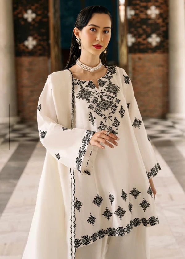 3 Piece - Laam Dhanak Full Heavy Embroidered Suit with Dhanak Embroidered Shawl (Unstitched)