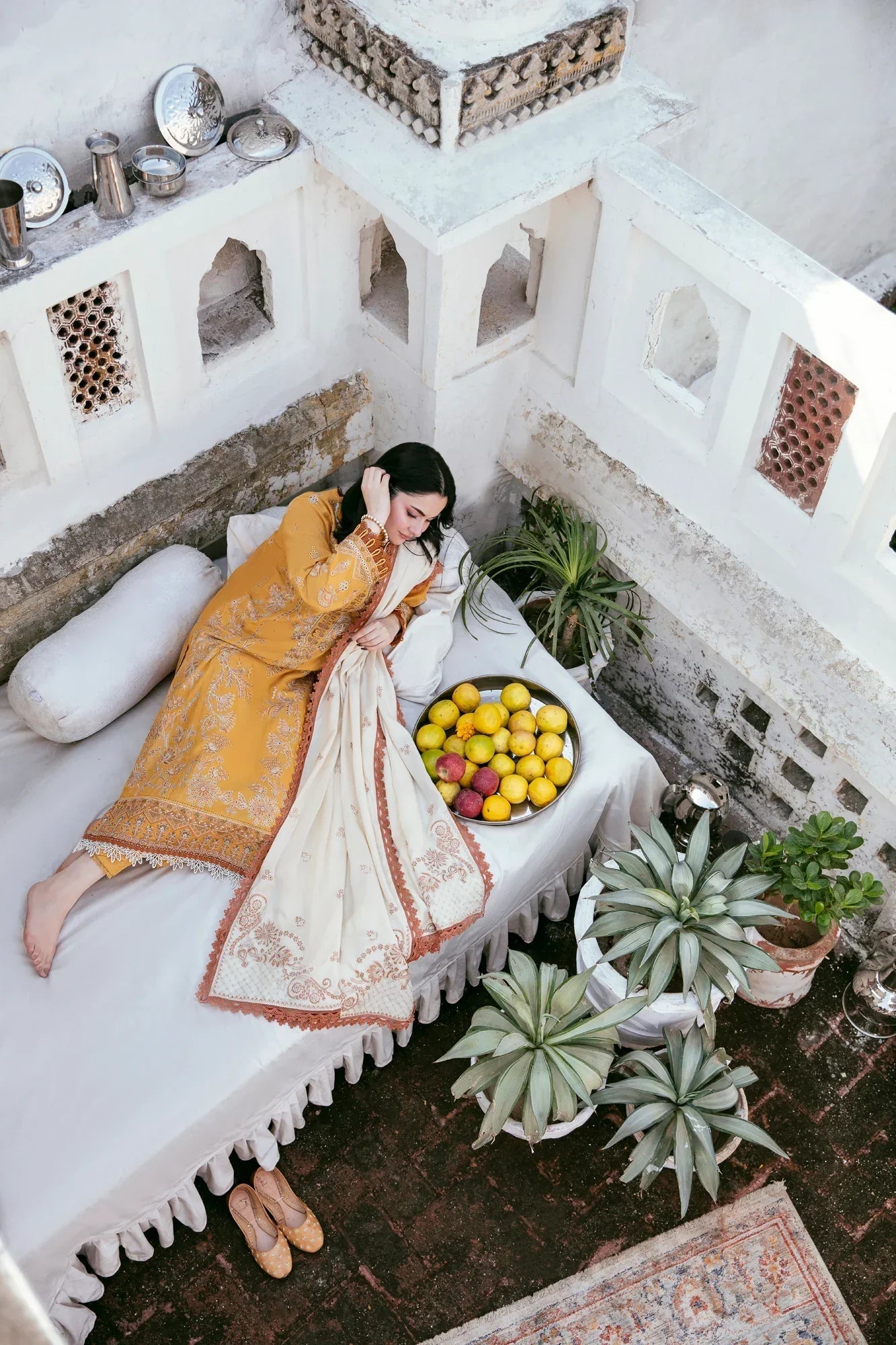 3 Piece - Dhanak Embroidered Suit with Embroidered Dhanak Shawl (Unstitched)