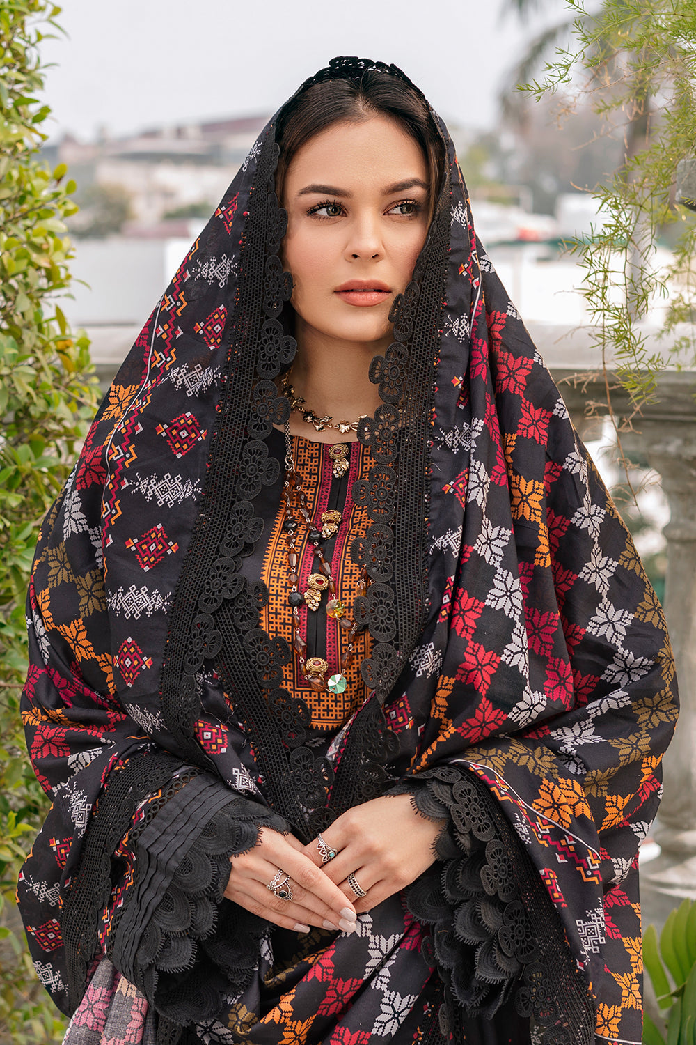 3 Piece - Jazmin Dhanak Embroidered Suit with Digital Print Wool Shawl (Unstitched)