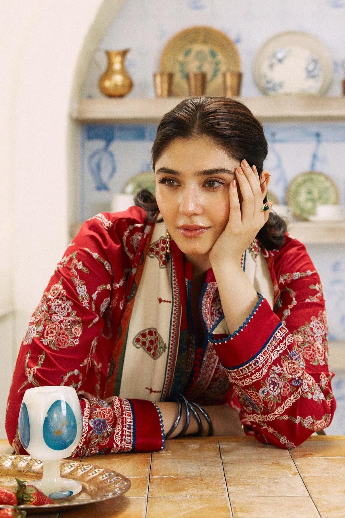 3 Piece - Zara Shahjahan Dhanak Full Heavy Embroidered Suit with Twill Printed Shawl (Unstitched)