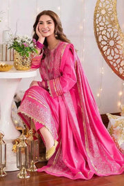 3 Piece - Nishat Dhanak Embroidered Suit with Embroidered Dhanak Shawl (Unstitched)