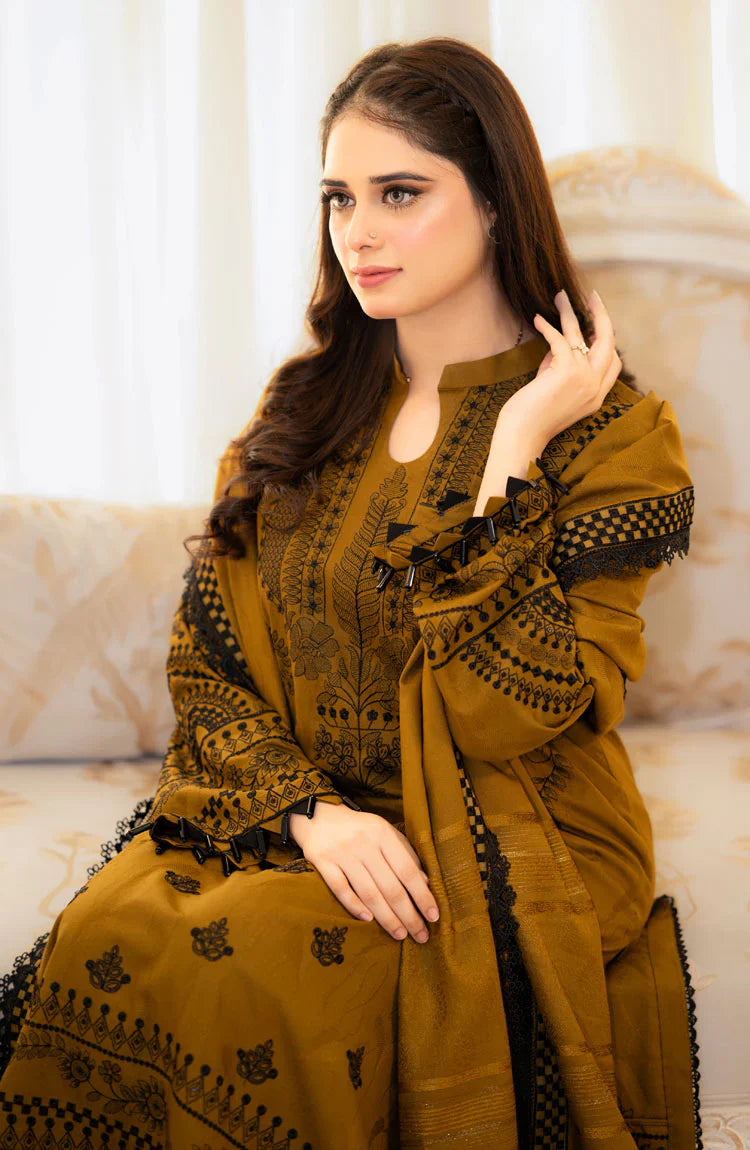 3 Piece - Dhanak Full Heavy Embroidered Suit with Dhanak Shawl  (Unstitched)
