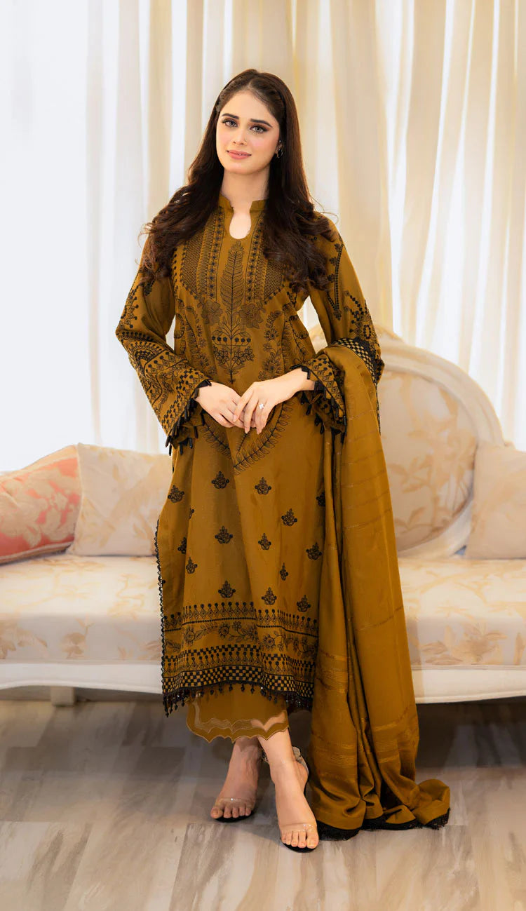 3 Piece - Dhanak Full Heavy Embroidered Suit with Dhanak Shawl  (Unstitched)