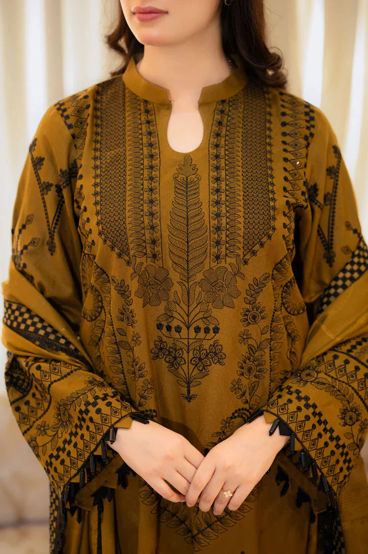 3 Piece - Dhanak Full Heavy Embroidered Suit with Dhanak Shawl  (Unstitched)