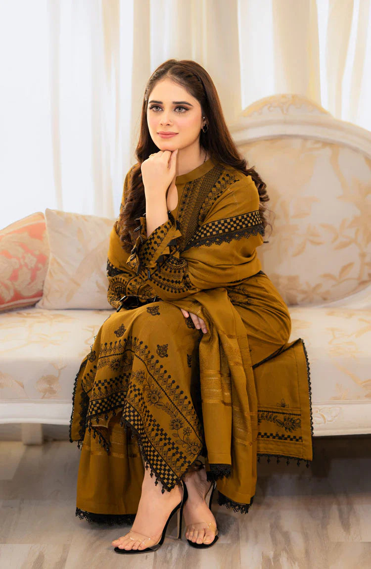 3 Piece - Dhanak Full Heavy Embroidered Suit with Dhanak Shawl  (Unstitched)