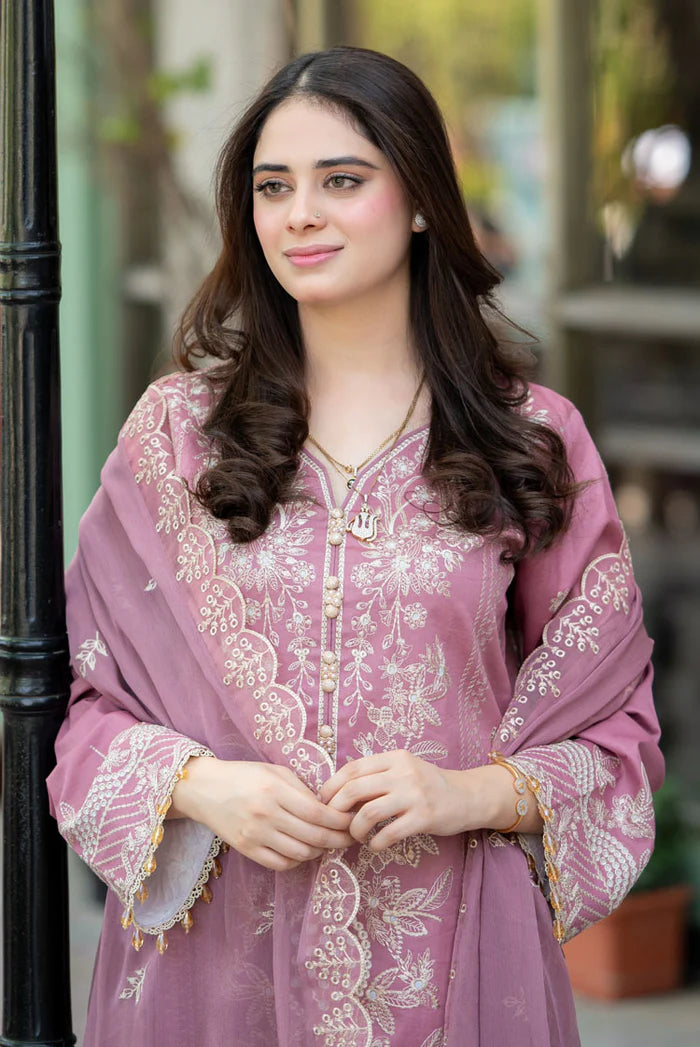 3 Piece - Dhanak Embroidered Suit with Dhanak Embroidered Shawl (Unstitched)