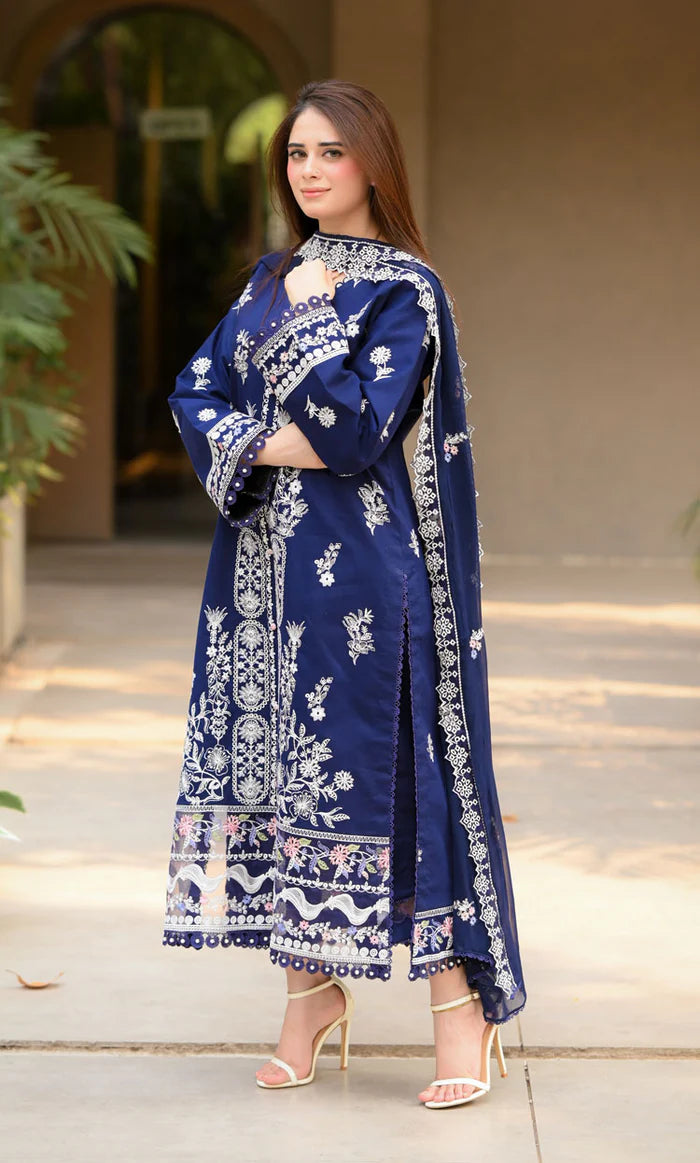 3 Piece - Dhanak Embroidered Suit with Dhanak Embroidered Shawl (Unstitched)