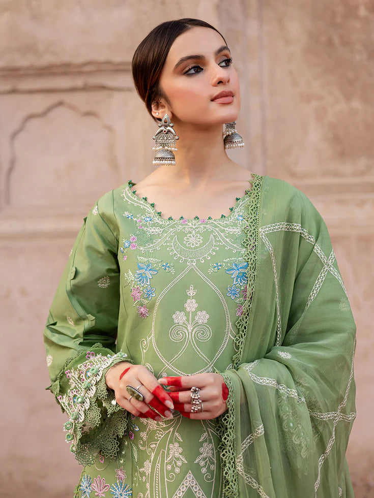 3 Piece - Dhanak Embroidered Suit with Dhanak Embroidered Shawl (Unstitched)