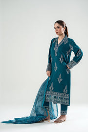 3 Piece - Dhanak Embroidered Suit with Dhanak Embroidered Shawl (Unstitched)
