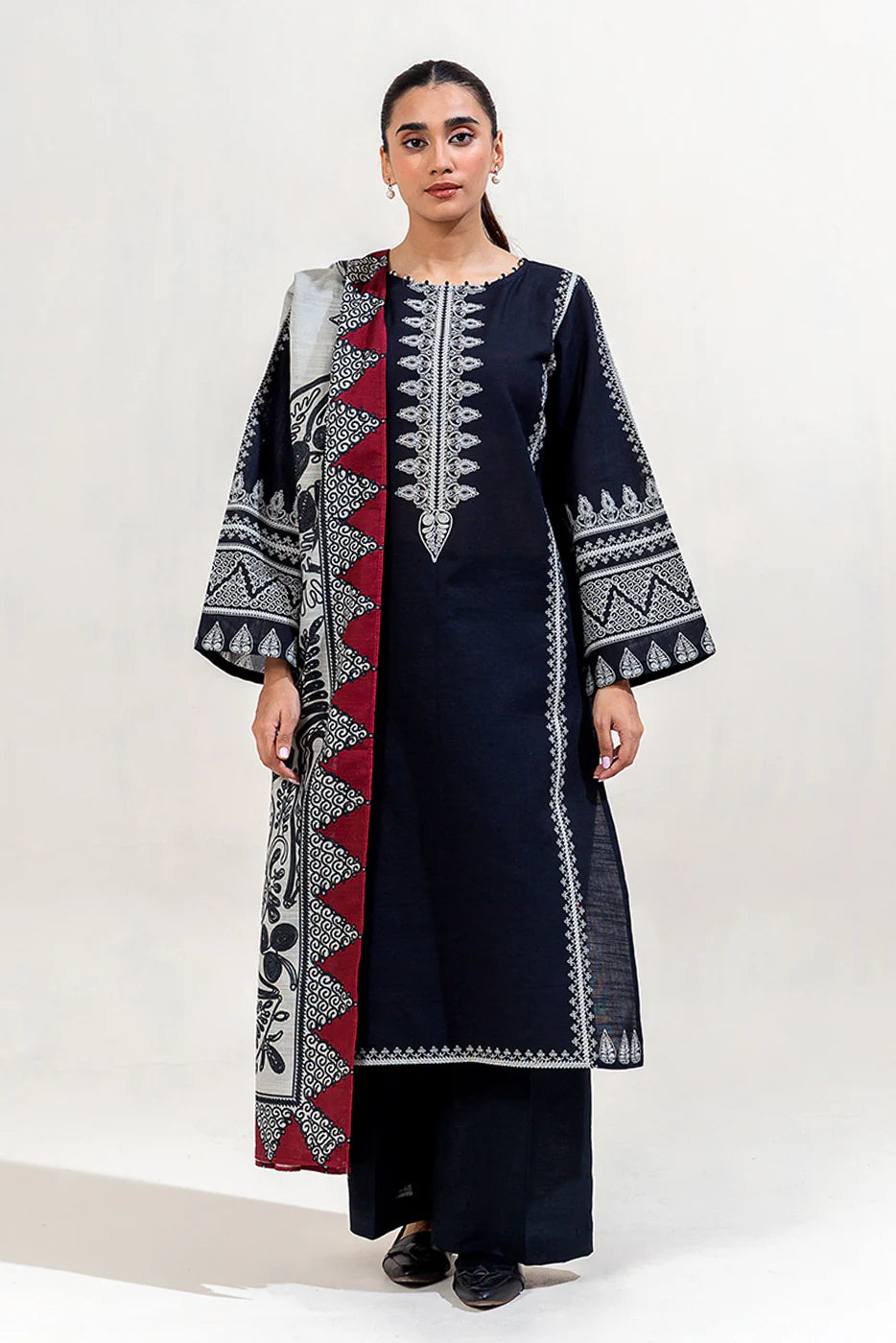 3 Piece - Dhanak Full Heavy Embroidered Suit with Digital Printed Soft Pashmina Wool Shawl (Unstitched)