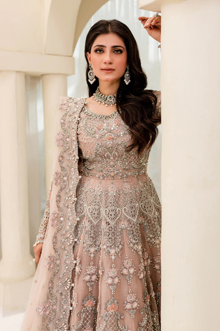 3 Piece - Maria B Net Full Heavy Embroidered Suit with Net Dupatta with Embroidered (Unstitched)