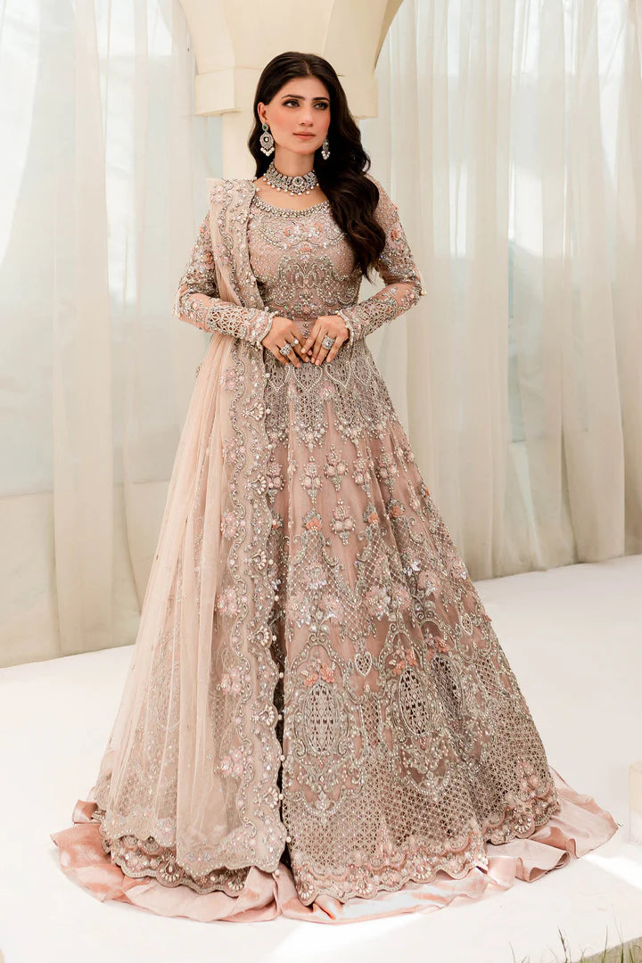 3 Piece - Maria B Net Full Heavy Embroidered Suit with Net Dupatta with Embroidered (Unstitched)