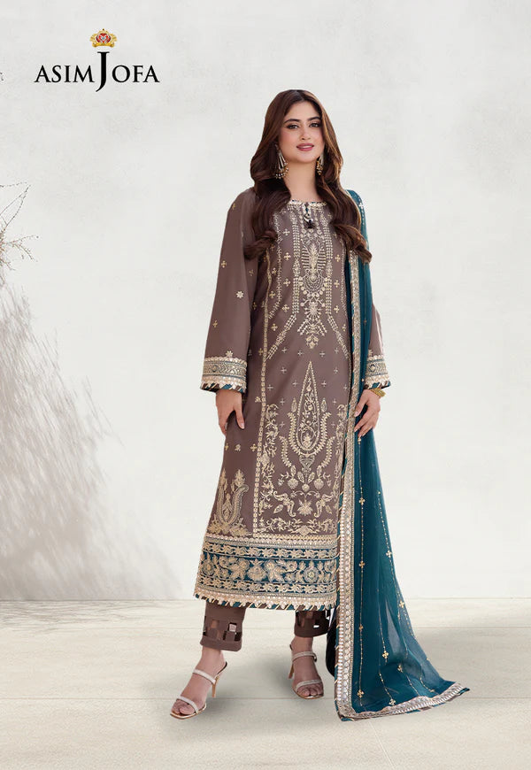 3 Piece - Asim Jofa Dhanak Embroidered Suit with Organza Embroidered Dupatta (Unstitched)