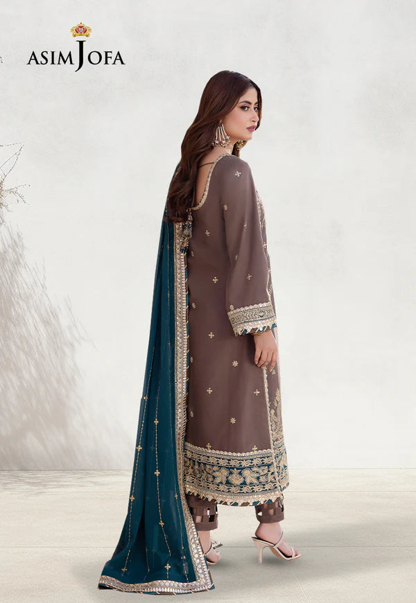 3 Piece - Asim Jofa Dhanak Embroidered Suit with Organza Embroidered Dupatta (Unstitched)