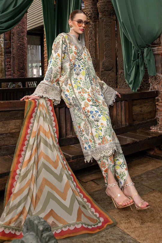 3 Piece - Maria B Lawn Embroidered Suit with Lawn Duppatta (Unstitched)
