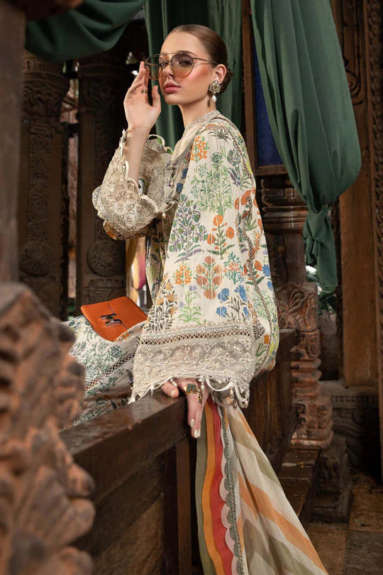 3 Piece - Maria B Lawn Embroidered Suit with Lawn Duppatta (Unstitched)