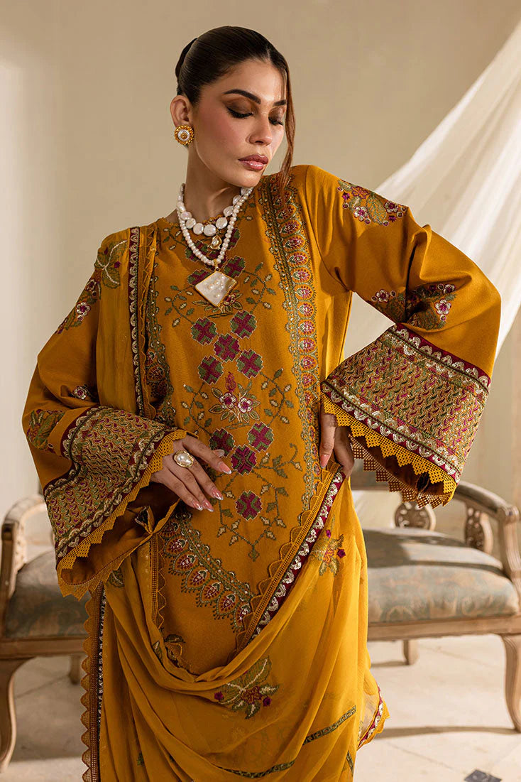 3 Piece - Cross Stitch Dhanak Embroidered Suit with Dhanak Embroidered Shawl (Unstitched)