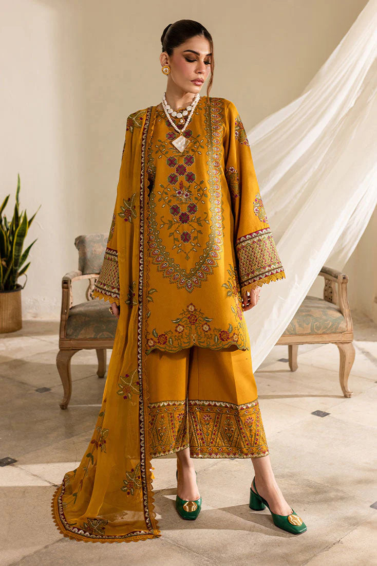 3 Piece - Cross Stitch Dhanak Embroidered Suit with Dhanak Embroidered Shawl (Unstitched)