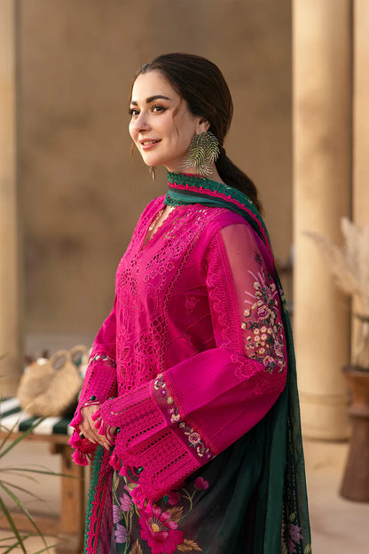 3 Piece - Dhanak Embroidered Suit with Dhanak Embroidered and Printed Shawl (Unstitched)