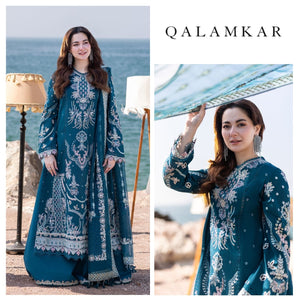 3 Piece - Qalamkar Dhanak Embroidered Suit with Heavy Embroidered Shawl (Unstitched)