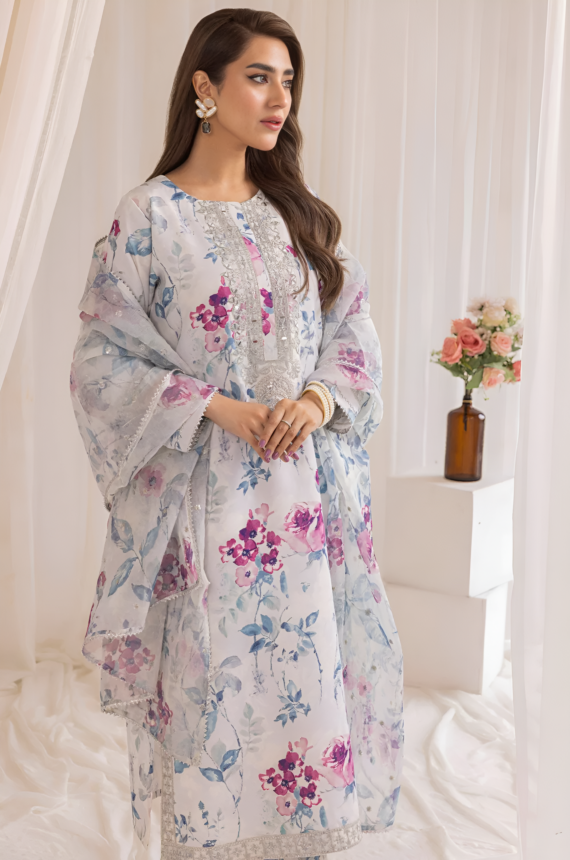 3 Piece - Baroque BanaDora Printed Linen Suit with Linen Duppatta (Unstitched)
