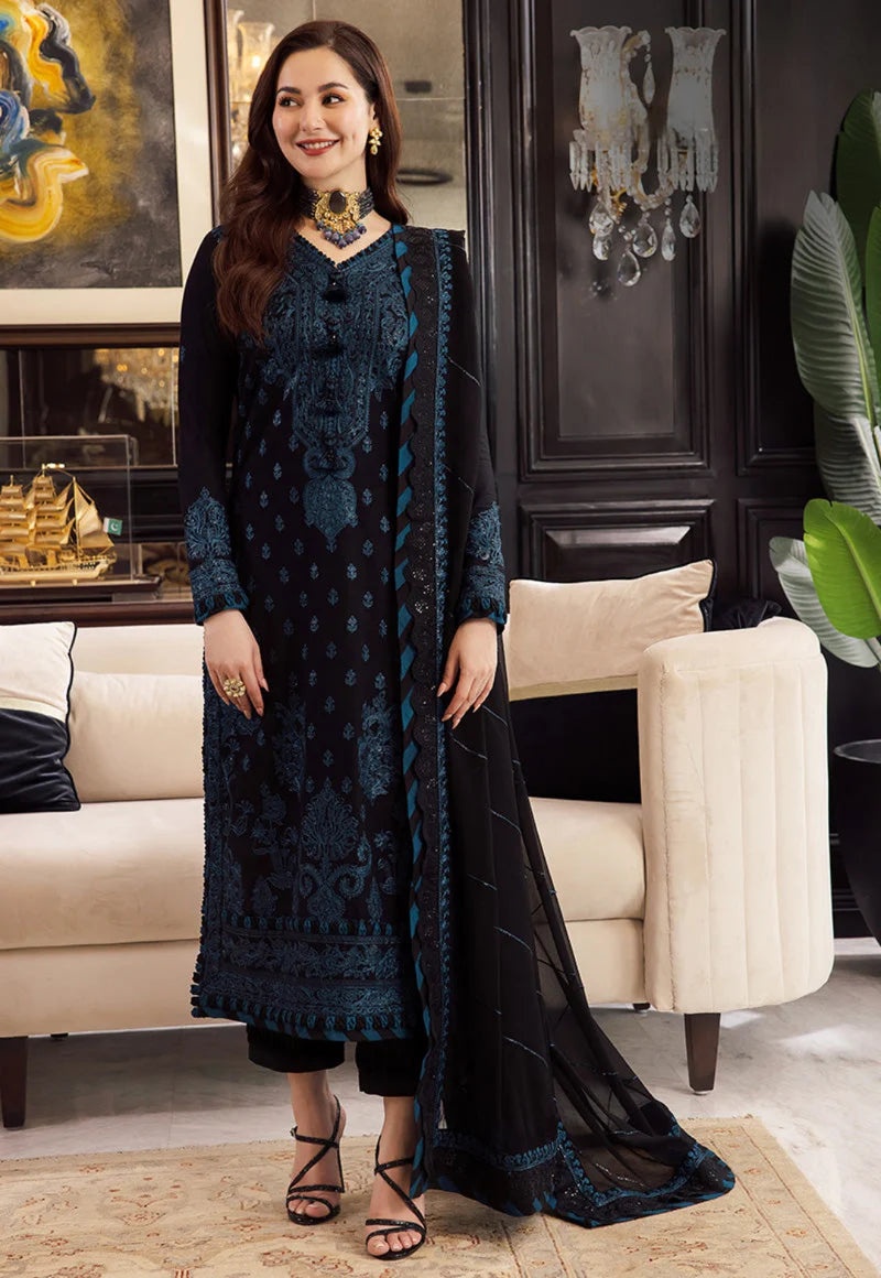 3 Piece - Dhanak Embroidered Suit with Dhanak Embroidered Shawl (Unstitched)