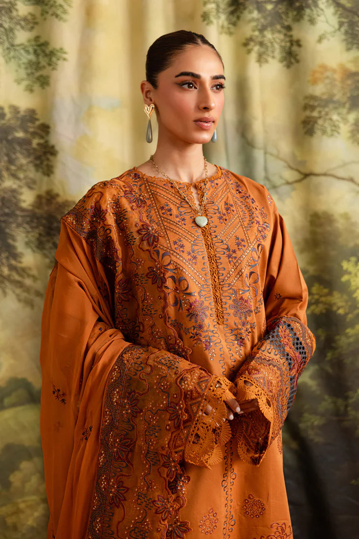 3 Piece - Dhanak Embroidered Suit with Dhanak Embroidered Shawl (Unstitched)