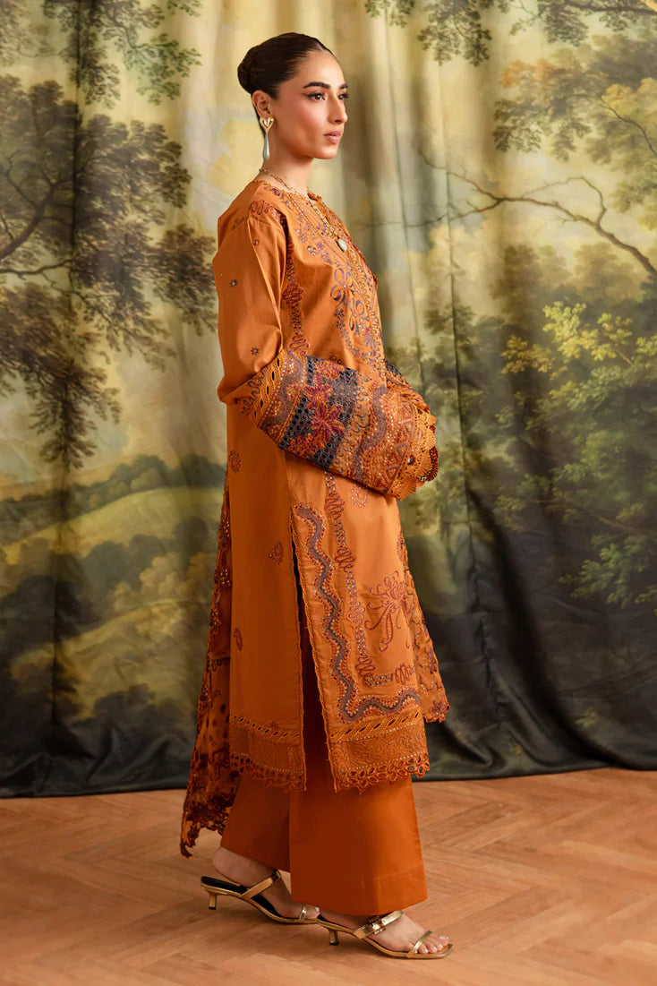3 Piece - Dhanak Embroidered Suit with Dhanak Embroidered Shawl (Unstitched)