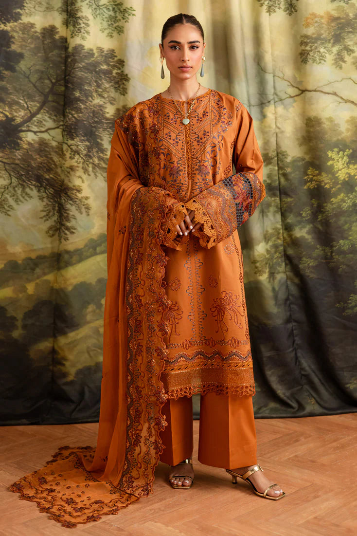 3 Piece - Dhanak Embroidered Suit with Dhanak Embroidered Shawl (Unstitched)