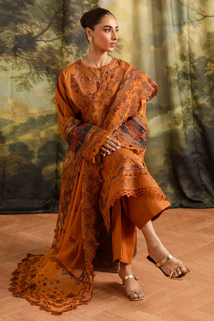 3 Piece - Dhanak Embroidered Suit with Dhanak Embroidered Shawl (Unstitched)