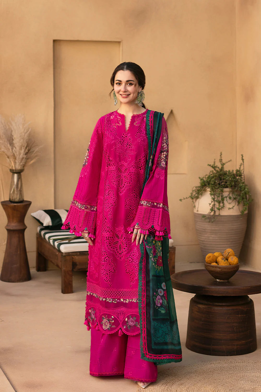 3 Piece - Dhanak Embroidered Suit with Wool Digital Printed Shawl (Unstitched)