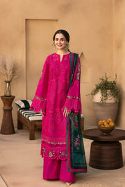 3 Piece - Dhanak Embroidered Suit with Wool Digital Printed Shawl (Unstitched)