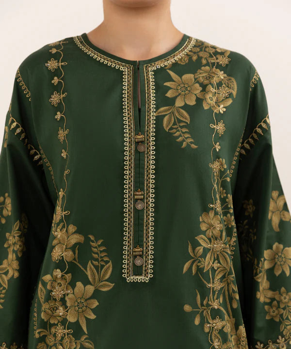 3 Piece - Sapphire Dhanak Full Heavy Embroidered Suit with Digital Printed Soft Pashmina Wool Shawl (Unstitched)