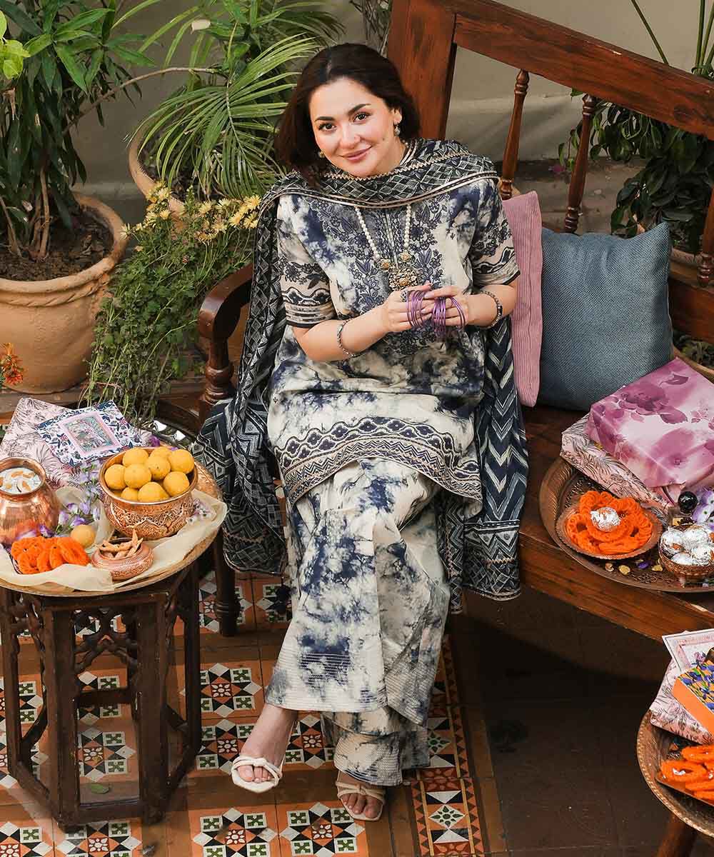 3 Piece - Maria B Lawn Embroidered Suit with Lawn Duppatta (Unstitched)