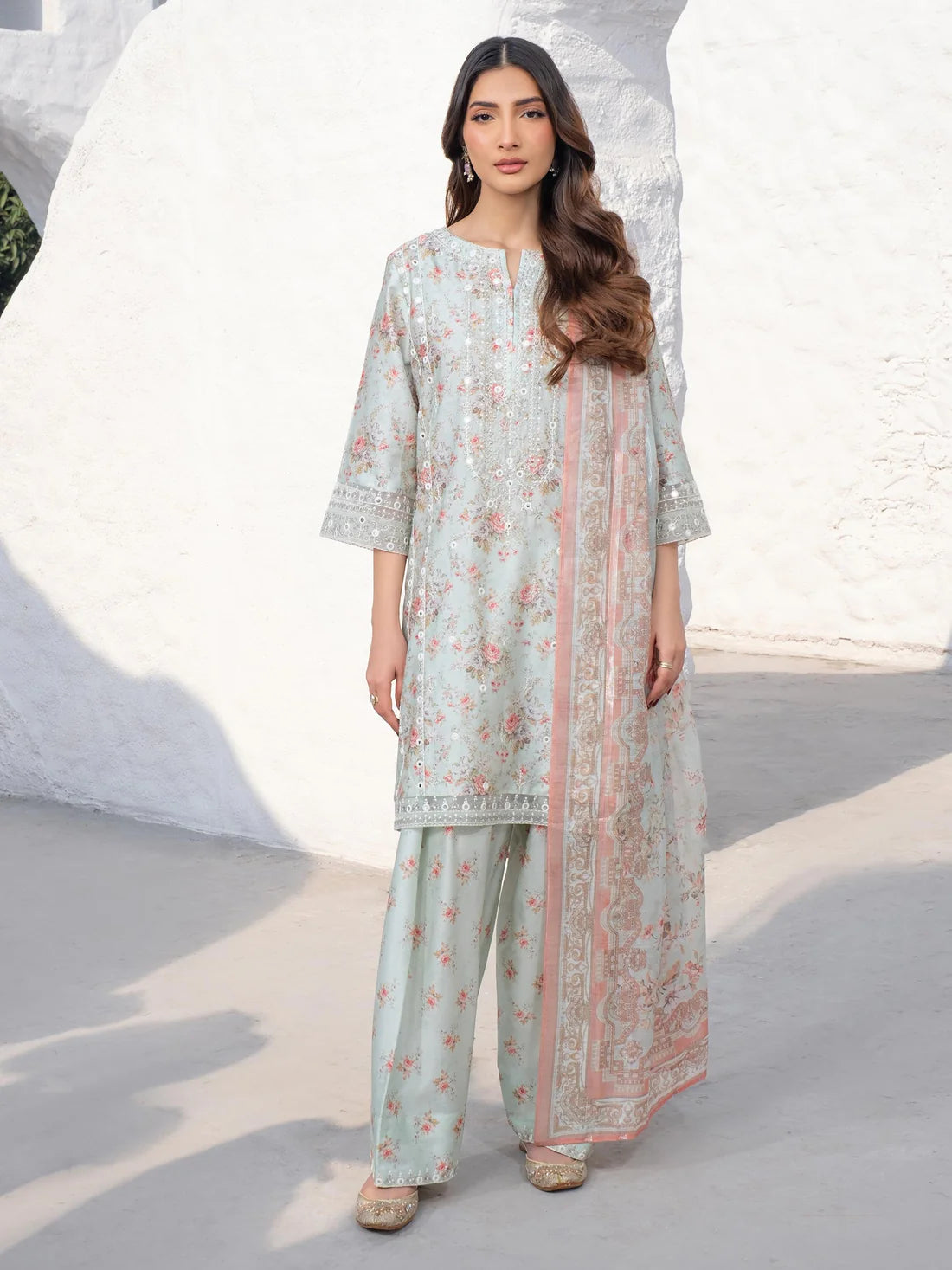 3 Piece - Limelight Linen Full Embroidered Suit with Printed Linen Duppatta (Unstitched)