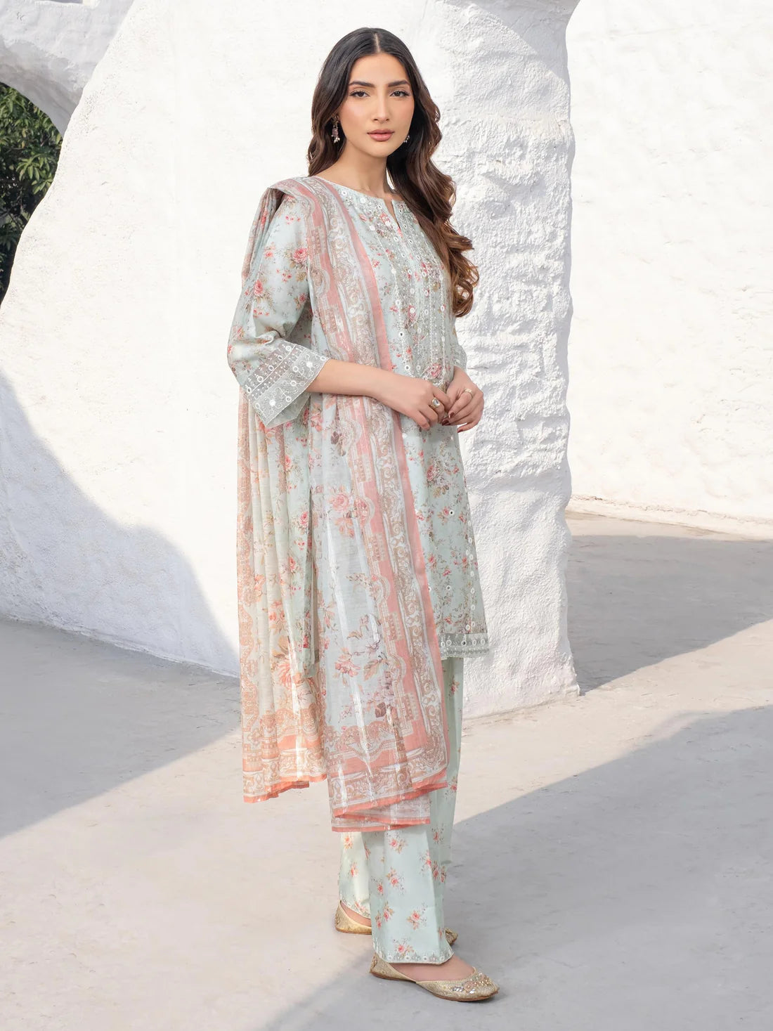 3 Piece - Limelight Linen Full Embroidered Suit with Printed Linen Duppatta (Unstitched)