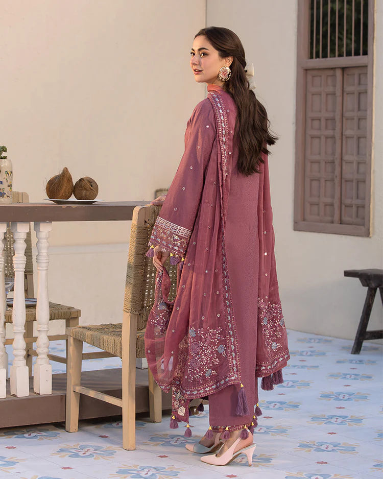 3 Piece - Dhanak Full Heavy Embroidered Suit with Dhanak Embroidered Shawl (Unstitched)
