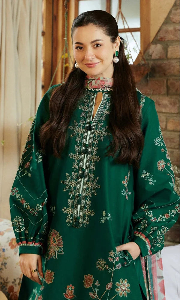 3 Piece - Zarashah Jhan Dhanak Embroidered Suit with Pashmina Zari Shawl (Unstitched)
